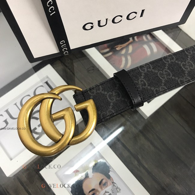 Gucci Belt Classic PVC Black Monogram Retro Gold GG Buckle